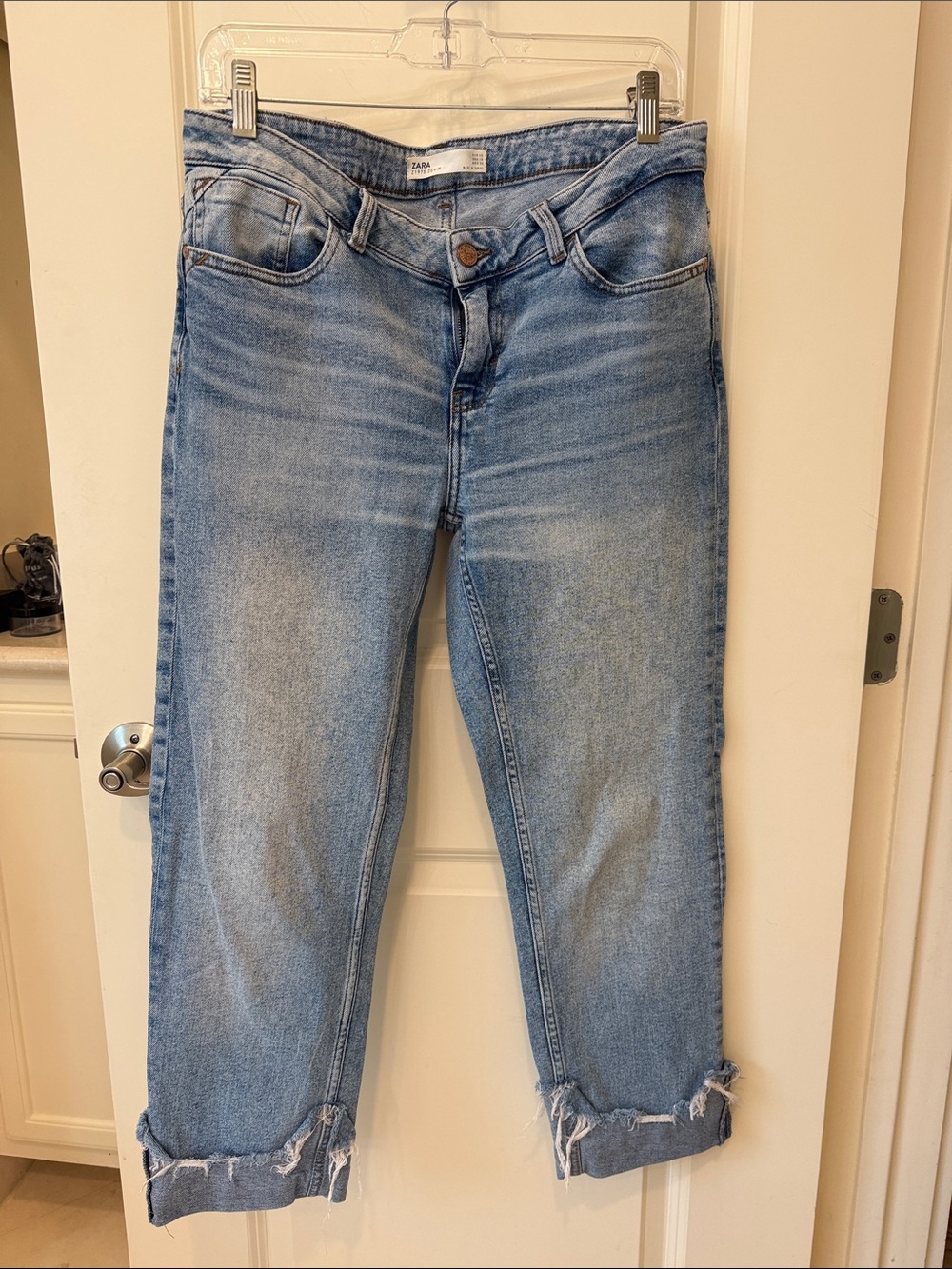 Zara Faded Light Blue Boyfriend Cropped Jeans